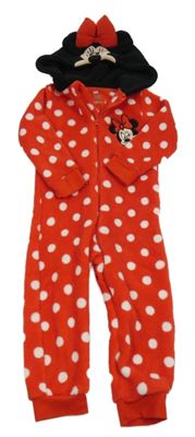 Červená bodkovaná á chlpatá kombinéza s kapucí - Minnie Disney