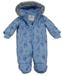 Modrá vzorovaná šusťáková zimní kombinéza s králíky a kapucí George