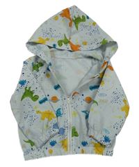 Svetlosivá ľahká bunda s dinosaurami a kapucňou