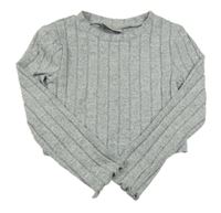 Svetlosivé melírované rebrované úpletové crop tričko Matalan