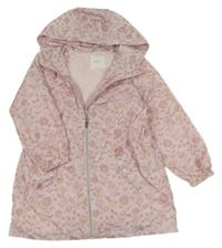Světlerůžová květovaná šusťáková jarní parka s kapucí Next