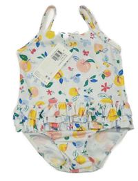Nové - Bílo-barevné jednodílné plavky s ovocem PETIT BATEAU