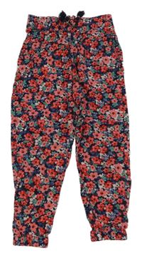 Tmavomodro-červené kvetované voľné é nohavice H&M