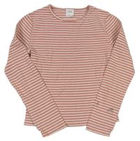 Ružovo-biele pruhované rebrované crop tričko Zara