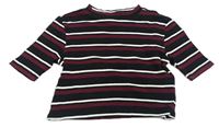 Černo-vínovo-bílé pruhované žebrované crop tričko New Look