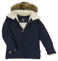 Tmavomodrá funkčná šušťáková zimná bunda s odopínacíá kapucňou Decathlon