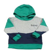 Sivo-zeleno-tmavomodrá mikina s kapucňou