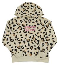 Smetanovo-černo-béžová vzorovaná mikina s nápisem a kapucí Primark