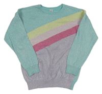 Světlemodro-levandulový sveter s prúžkami Tu