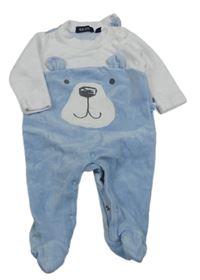 Světlemodro-bílý sametový overal s medvídkem Blue Seven