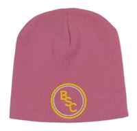 Růžová pletená čepice s výšivkou 