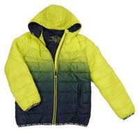 Citronovo-tmavomodrá šusťáková prošívaná zateplená bunda s kapucí C&A