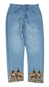 Modré legíny riflového vzhledu s mačkami Shein