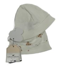 Nové - 2x - Bílá žebrovaná + bílá bavlněná čepice se zvířátky Sergent Major