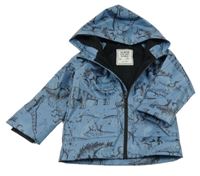 Modrá nepromokavá jarní bunda s dinosaury a kapucí Matalan