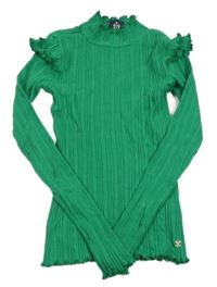 Zelené rebrované tričko s volánikmi Retour