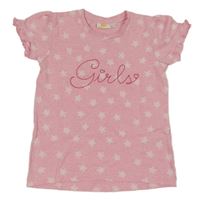 Růžové tričko s květy a nápisem Kids