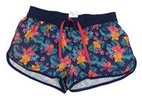 Tmavomodré športové kraťasy s kvetmi Alive