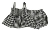 2set - Černo-bílá kostkovaná žabičková peplum tunika + kraťasy Shein 
