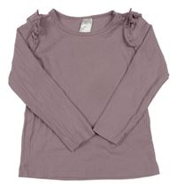 Fialové žebrované triko s volánky H&M