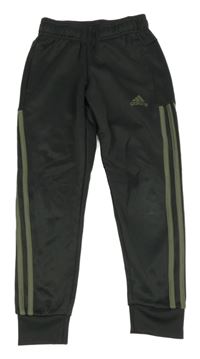 Tmavosivé športové funkčné tepláky s pruhmi Adidas
