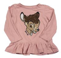 Ružové tričko s Bambim s flitrami PRIMARK