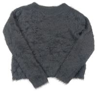 Tmavosivý chlpatý crop sveter H&M