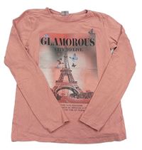 Staroružové tričko s Eiffelovou věží a nápismi a motýlikmi page one young