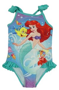 Modro-fialovo-svetlotyrkysová é jednodielne plavky s Ariel a volánikmi Disney