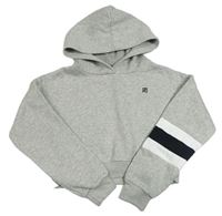 Sivá melírovaná oversize crop mikina s pruhmi a kapucňou Pindydoll