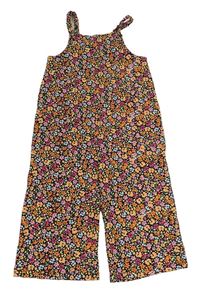 Čierno-farebný kvetovaný vzorovaný nohavicový culottes overal PRIMARK