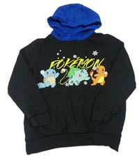Čierna mikina s pokémony a vreckom a zafírovou kapucňou George