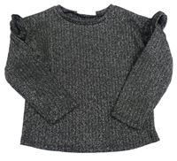 Černo-stříbrné melírované žebrované úpletové mikinotriko s volánikmi PRIMARK