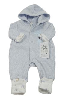 Nová - světlemodro-bílá melírovaná tepláková kombinéza se žirafou a kapucí WATCH ME GROW