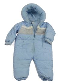 Světlemodro-šedá prošívaná šusťáková zimní kombinéza s kapucí s kožešinou MINTINI BABY