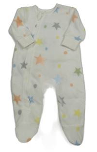 Biely bodkovaná ý fleecový overal s farebnými hviezdičkami zn. St. Bernard