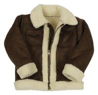 Tmavohnědo-smotanová semišová zateplená bunda Nutmeg