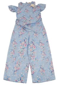 Nové - světlemodrý kalhotový culottes overal s kytičkami a volnými rameny a páskem LIPSY LONDON