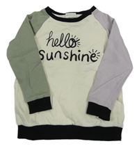 Smetanovo-světlekhaki/fialovo-čierna mikina s nápismi Turtledove London