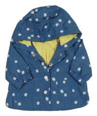 Modrá melírovaná šušťáková jarná bunda s kopretinami a kapucňou Nutmeg