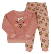 Světleskořicovo/růžové plyšové pyžama s medvídky Blush George