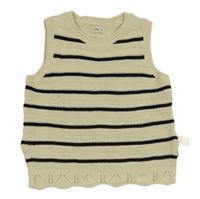 Smetanovo-čierna pruhovaná svetrová crop vesta s mašľami a perforovaným vzorom F&F