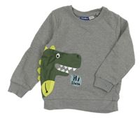 Sivá melírovaná tepláková mikina s dinosaurom lupilu