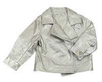 Strieborný koženkový jarný krivák s golierikom SHEIN