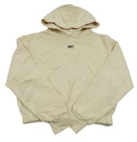 Smetanová crop mikina s písmenky a kapucí H&M