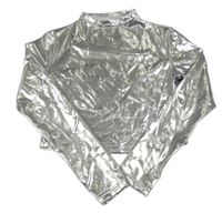 Stříbrné koženkové slavnostní crop triko