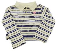 Smetanovo-tmavomodro-ružová pruhovaná crop mikina so srdiečkom a golierikom H&M