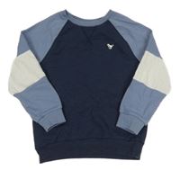 Tmavomodro-modrošedo-biela mikina s dinosaurom