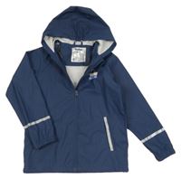 Tmavomodrá nepromokavá bunda s buldozerem a kapucňou lupilu