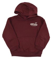 Tmavovínová mikina s nápismi a číslom a vreckom a kapucňou Matalan